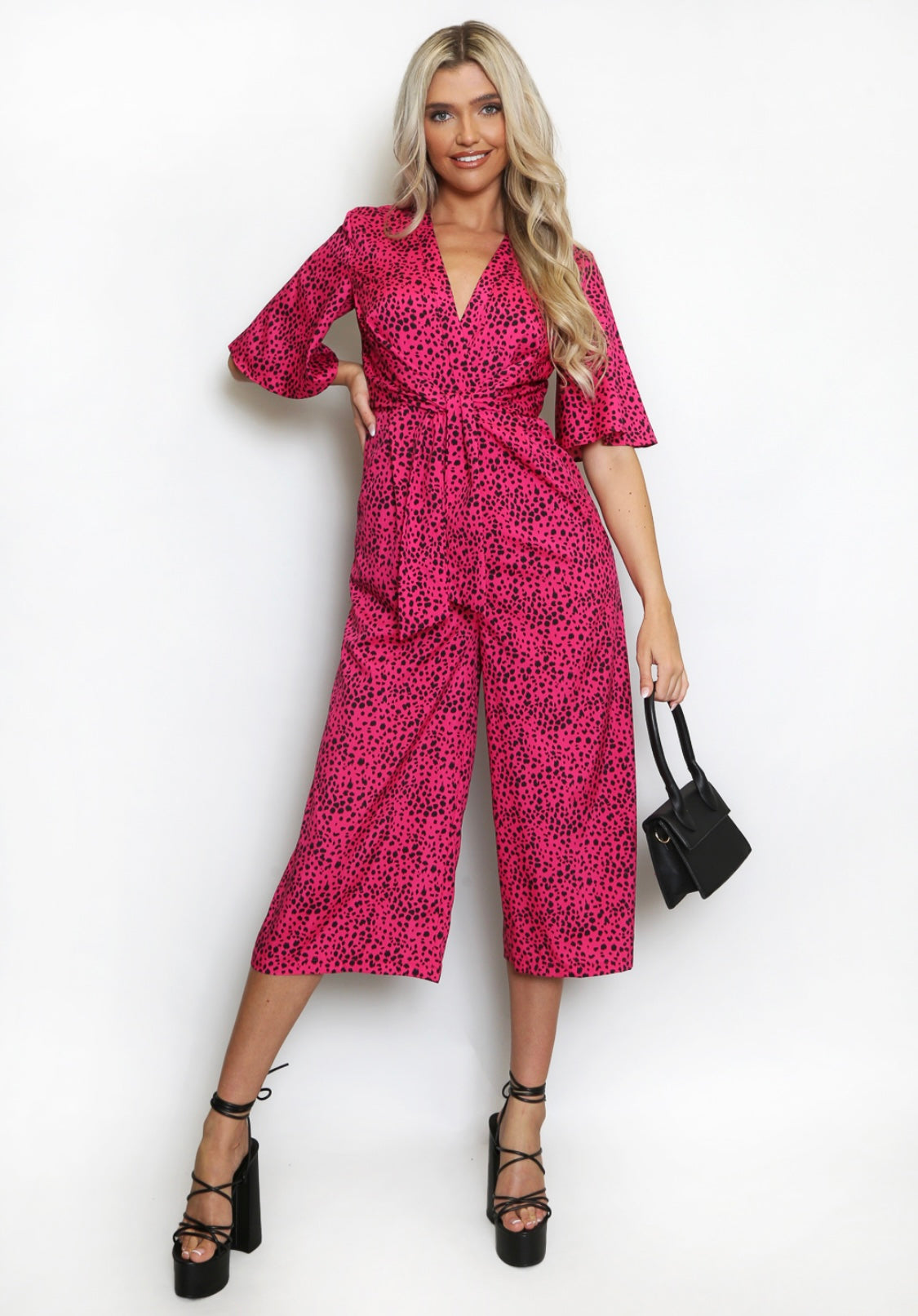HOT PINK ANIMAL PRINT CULOTTE JUMPSUIT