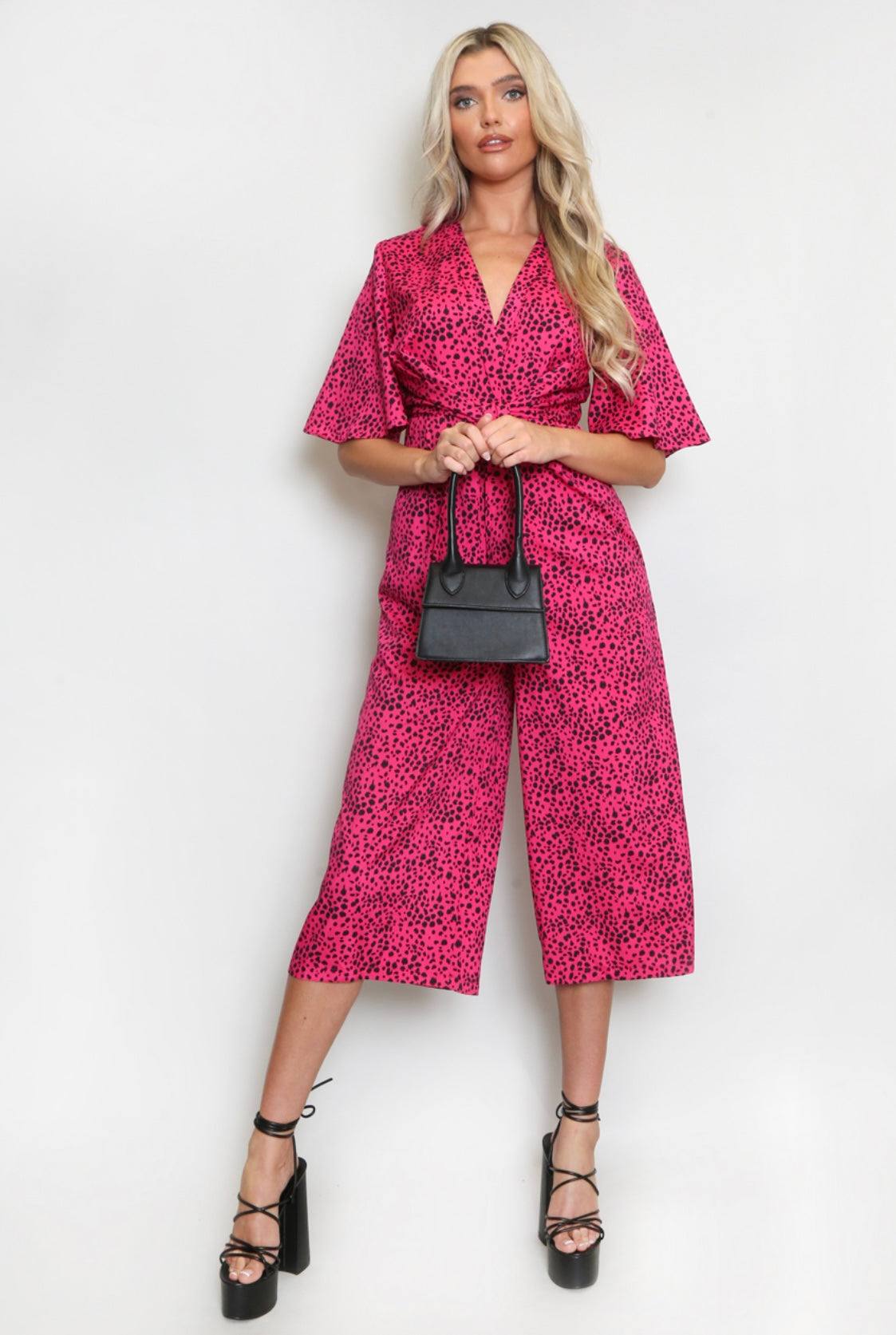 HOT PINK ANIMAL PRINT CULOTTE JUMPSUIT