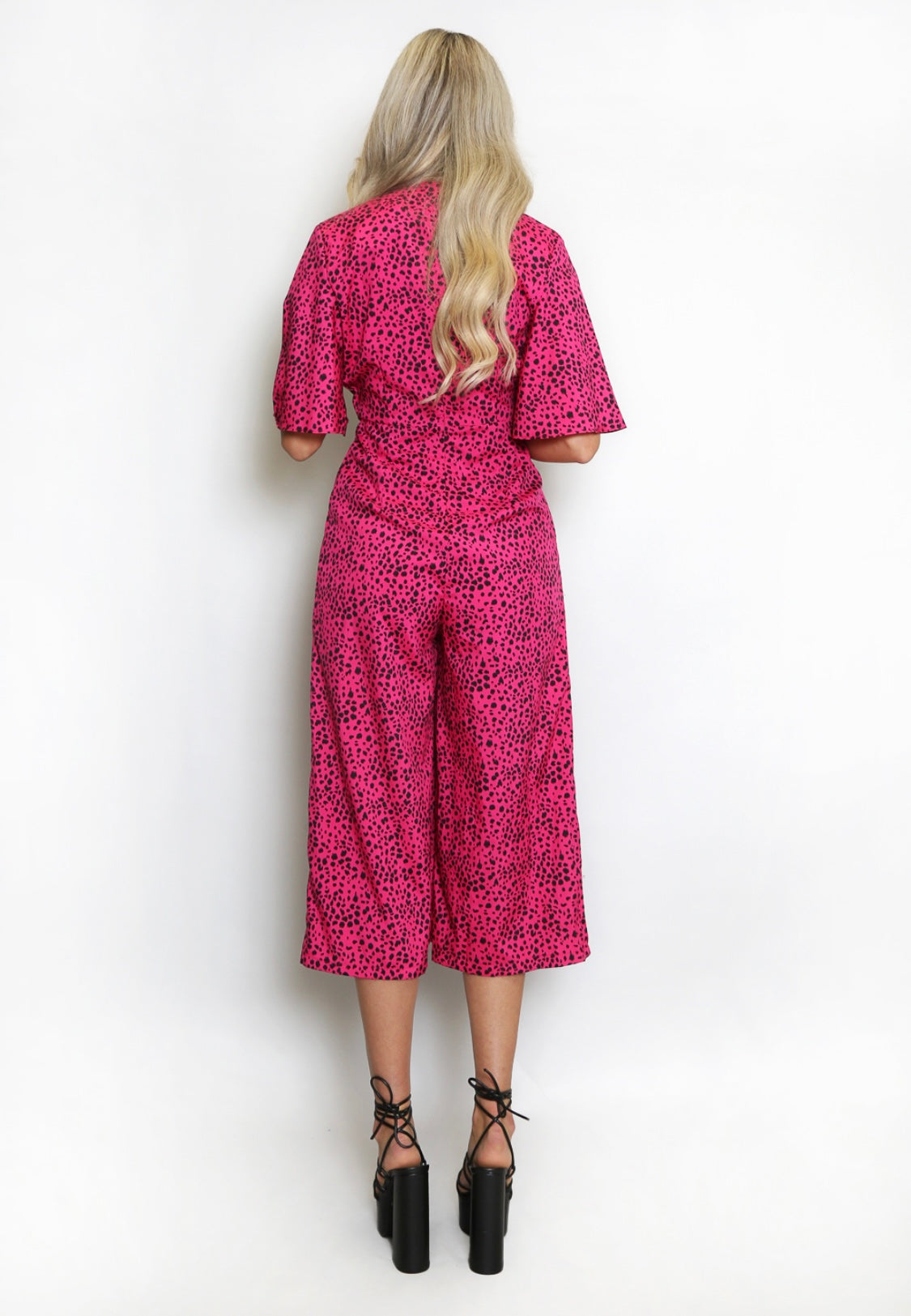 HOT PINK ANIMAL PRINT CULOTTE JUMPSUIT