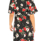 BLACK MULTI FLORAL PRINT WRAP FRILL MIDI DRESS