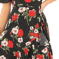 BLACK MULTI FLORAL PRINT WRAP FRILL MIDI DRESS