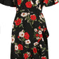 BLACK MULTI FLORAL PRINT WRAP FRILL MIDI DRESS