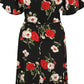 BLACK MULTI FLORAL PRINT WRAP FRILL MIDI DRESS