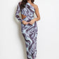 BLUE MULTI MARBLE PRINT ASYMMETRIC CUT OUT MIDI DRESS