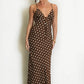 CHOCOLATE BROWN POLKA DOT PRINT CUT OUT BACK MAXI DRESS