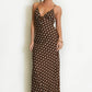 CHOCOLATE BROWN POLKA DOT PRINT CUT OUT BACK MAXI DRESS