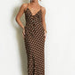 CHOCOLATE BROWN POLKA DOT PRINT CUT OUT BACK MAXI DRESS