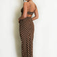 CHOCOLATE BROWN POLKA DOT PRINT CUT OUT BACK MAXI DRESS