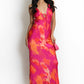 FUCHSIA MULTI ABSTRACT PRINT CUT OUT BACK MAXI DRESS
