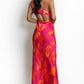FUCHSIA MULTI ABSTRACT PRINT CUT OUT BACK MAXI DRESS
