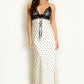 LIGHT YELLOW & BLACK POLKA DOT PRINT LACE DETAIL MAXI DRESS