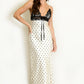 LIGHT YELLOW & BLACK POLKA DOT PRINT LACE DETAIL MAXI DRESS