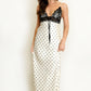 LIGHT YELLOW & BLACK POLKA DOT PRINT LACE DETAIL MAXI DRESS