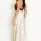 LIGHT YELLOW & BLACK POLKA DOT PRINT LACE DETAIL MAXI DRESS