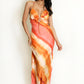 ORANGE ABSTRACT STRIPE PRINT CUT OUT BACK MAXI DRESS