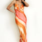 ORANGE ABSTRACT STRIPE PRINT CUT OUT BACK MAXI DRESS