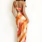 ORANGE ABSTRACT STRIPE PRINT CUT OUT BACK MAXI DRESS