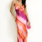 PINK MULTI ABSTRACT STRIPE PRINT CUT OUT BACK MAXI DRESS