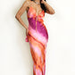 PINK MULTI ABSTRACT STRIPE PRINT CUT OUT BACK MAXI DRESS