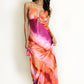PINK MULTI ABSTRACT STRIPE PRINT CUT OUT BACK MAXI DRESS