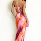 PINK MULTI ABSTRACT STRIPE PRINT CUT OUT BACK MAXI DRESS