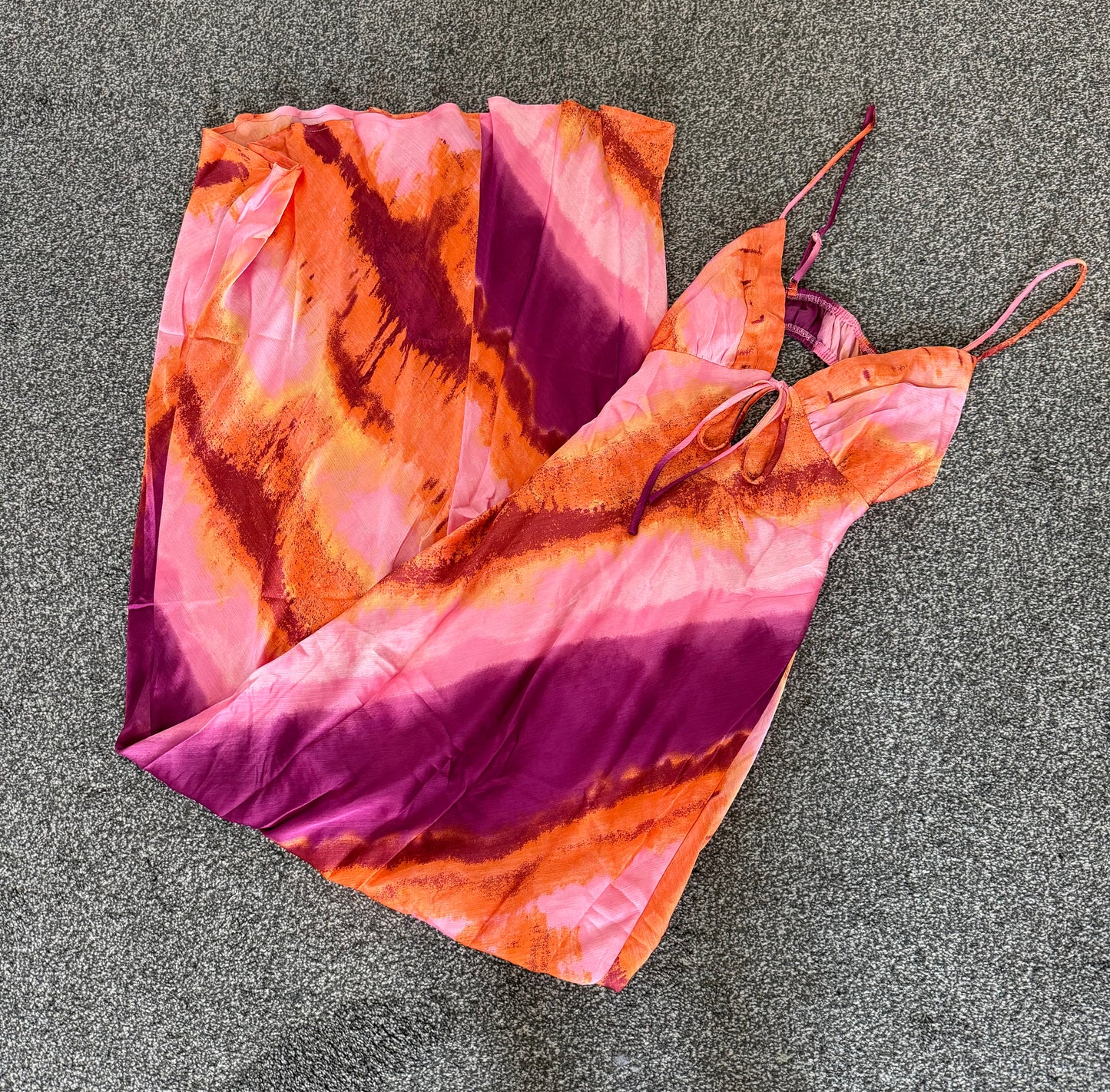 PINK MULTI ABSTRACT STRIPE PRINT CUT OUT BACK MAXI DRESS