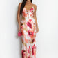 WHITE MULTI WATERCOLOUR ABSTRACT PRINT CUT OUT BACK MAXI DRESS