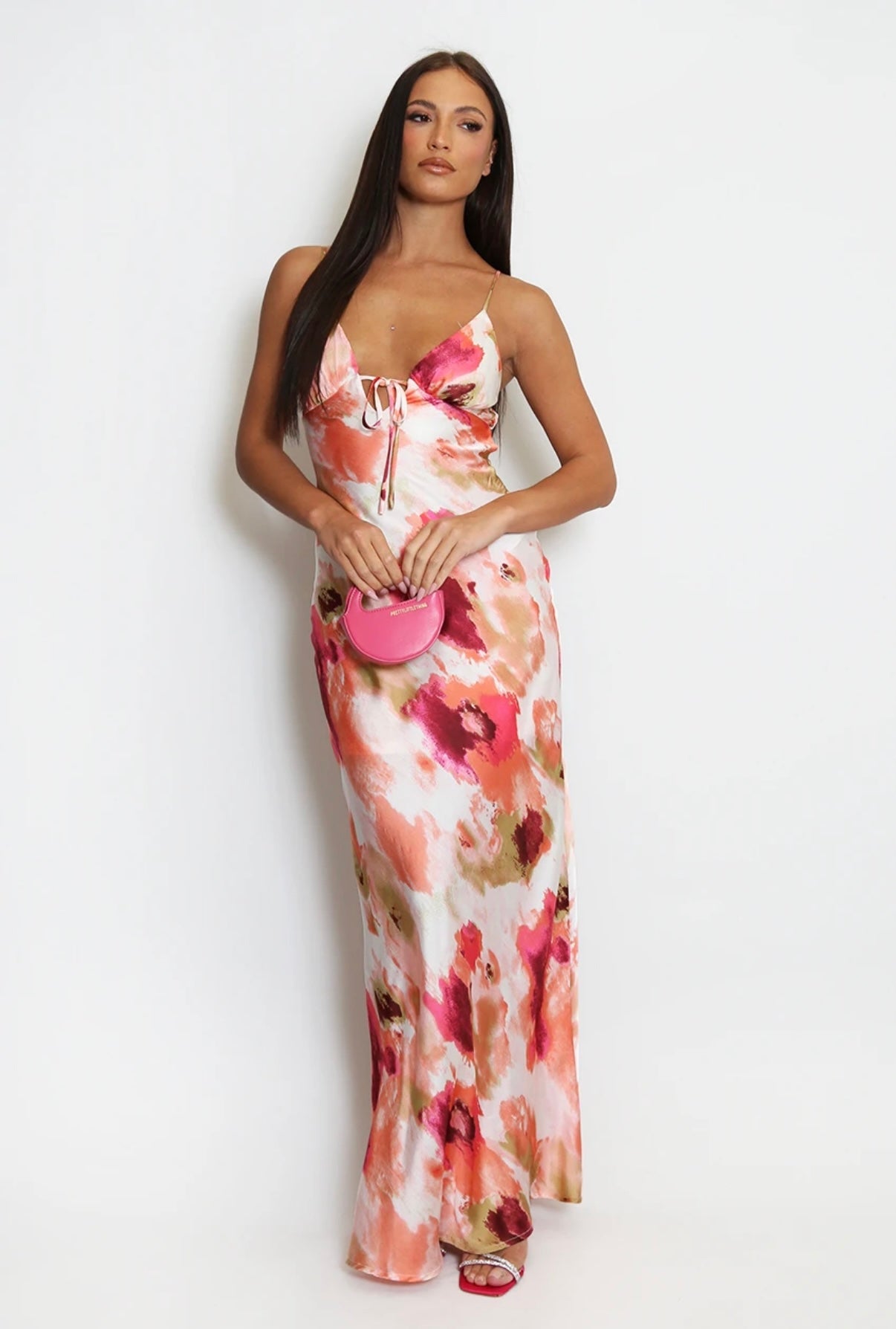 WHITE MULTI WATERCOLOUR ABSTRACT PRINT CUT OUT BACK MAXI DRESS