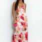 WHITE MULTI WATERCOLOUR ABSTRACT PRINT CUT OUT BACK MAXI DRESS