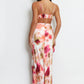 WHITE MULTI WATERCOLOUR ABSTRACT PRINT CUT OUT BACK MAXI DRESS