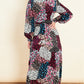 Black based mixed floral & polka dot printed true wrap midaxi dress with long sleeves