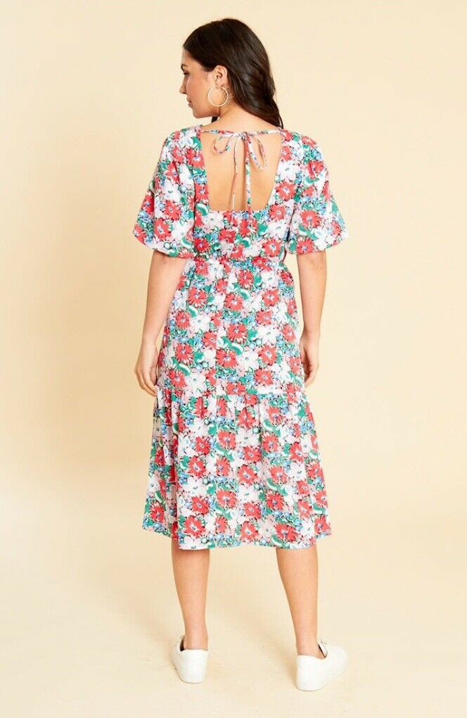 Iseul | Floral Midi Dress w/ Puffy Sleeves