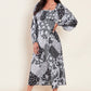 Monochrome floral and spot mixed patchwork print milkmaid long sleeve midi dress